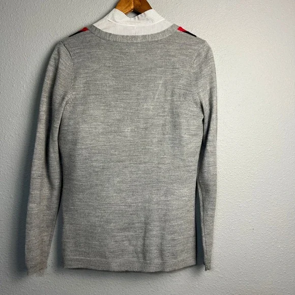 New York & Company Argyle Sweater Shirt Collar Gray Red‎ Black White Medium - Picture 3 of 13